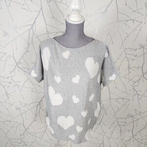 Belle by Belldini Gray Hearts Print Cotton Blend Knit Top